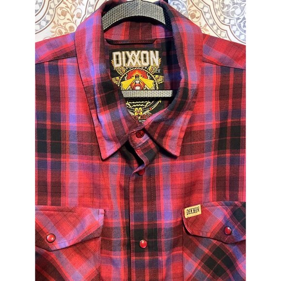 Dixxon Mens Red & Black Plaid Long Sleeve Flannel Shirt 2X Snap Buttons - Picture 9 of 11